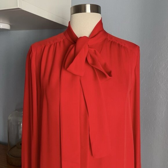 Steven Alan Silk Button Front Blouse Neck-Tie Bow Red Size L - Picture 2 of 8